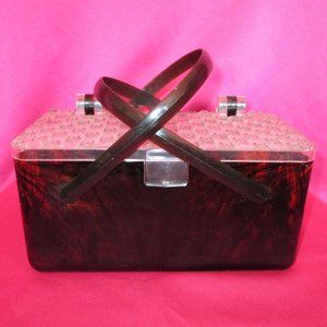 1950s vintage brown lucite clear purse rockabilly plastic box bag